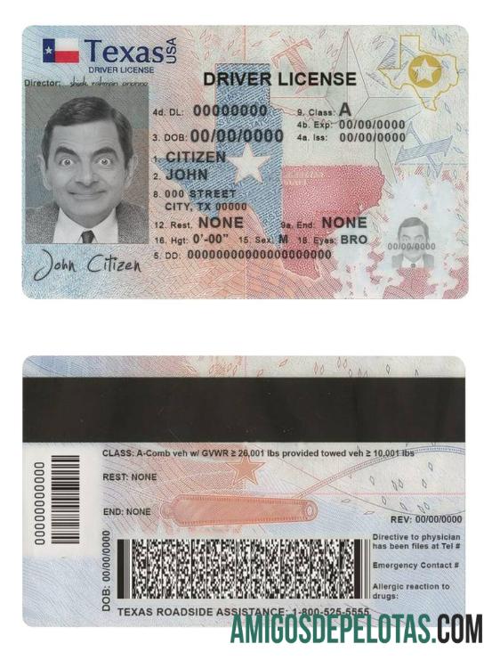 Carteira de motorista nos EUA e Texas (2020 - presente) exemplo real